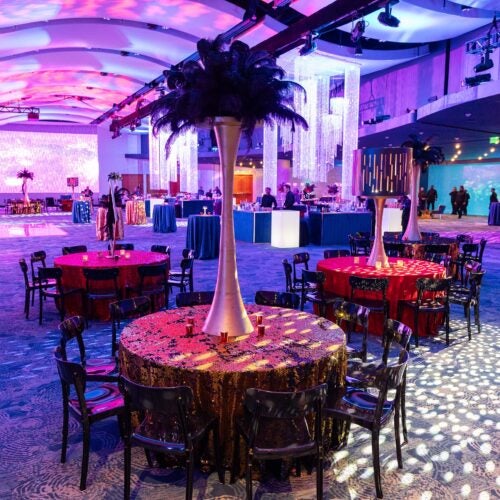 Ballroom with decorative tables and chairs